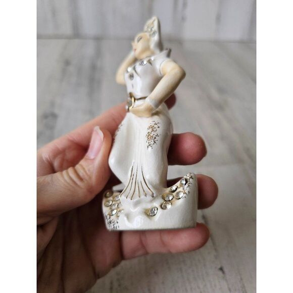 Lefton geisha dancing lady headdress queen statue vintage rhinestone figurine Ja - Picture 6 of 8